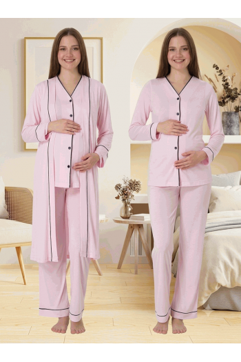 Effortt 5074 Pembe Düğmeli Sabahlıklı Lohusa Pijama Takımı