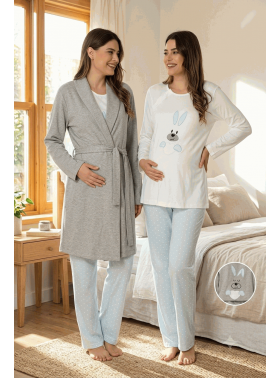Effortt 3090 Mavi Sabahlıklı Lohusa Pijama Takımı