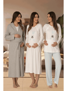 Effortt 3096 Mavi Tavşan Desenli 4lü Lohusa Seti