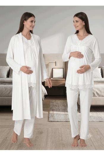 Effortt 4034 Dantelli Lohusa Pijama Takım Sabahlık