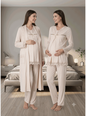 Effortt 4034 Dantelli Lohusa Pijama Takım Sabahlık