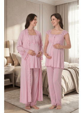 Effortt 4064 PUDRA Sabahlıklı Hamile Lohusa Pijama Takımı