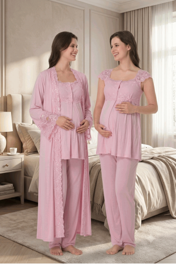 Effortt 4064 PUDRA Sabahlıklı Hamile Lohusa Pijama Takımı Effortt 4064 PUDRA Sabahlıklı Hamile Lohusa Pijama Takımı