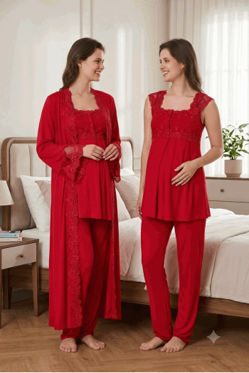 Effortt 4064 Vişne Sabahlıklı Hamile Lohusa Pijama Takımı Effortt 4064 Vişne Sabahlıklı Hamile Lohusa Pijama Takımı