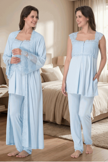 Effortt 4064 MAVİ Sabahlıklı Hamile Lohusa Pijama Takımı Effortt 4064 MAVİ Sabahlıklı Hamile Lohusa Pijama Takımı