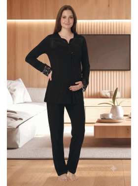 Effortt 4082 SİYAH Hamile Lohusa Pijama Takımı