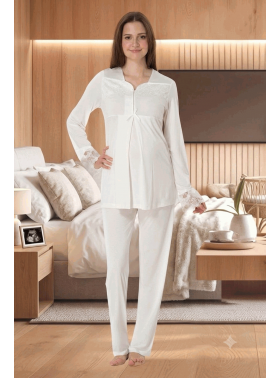 Effortt 4082 Ekru Hamile Lohusa Pijama Takımı