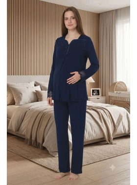 Effortt 4082 LACİVERT Hamile Lohusa Pijama Takımı