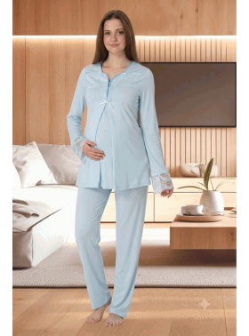 Effortt 4082 MAVİ Hamile Lohusa Pijama Takımı