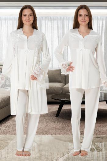 Effortt 4084 Ekru Dantelli Sabahlıklı Lohusa Pijama Takımı Effortt 4084 Ekru Dantelli Sabahlıklı Lohusa Pijama Takımı