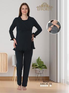 Effortt 4042 Lacivert Gizli Emzirme Özellikli Lohusa Pijama Takımı