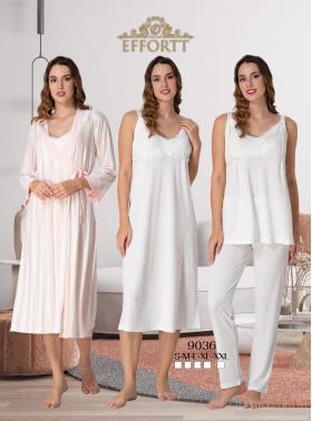Effortt 9036 Ekru Çizgili Sabahlıklı Lohusa 4lü Set