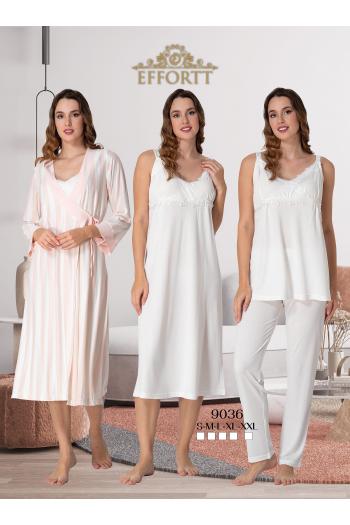 Effortt 9036 Ekru Çizgili Sabahlıklı Lohusa 4lü Set