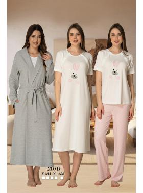 Effortt 2076 Pembe Kısa Kol Tavşan Desenli 4lü Lohusa Seti