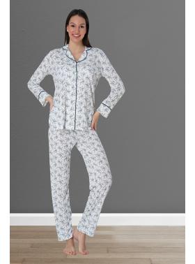 Effortt 2462 Biyeli Uzun Kol Önden Düğmeli Lohusa Pijama Takımı