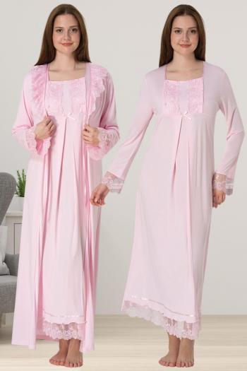 Effortt 3041 PEMBE Dantelli Sabahlıklı Lohusa Gecelik Takımı Effortt 3041 PEMBE Dantelli Sabahlıklı Lohusa Gecelik Takımı