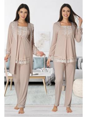 Effortt 3044 BEJ  Lohusa Hamile Pijama Takım Sabahlık