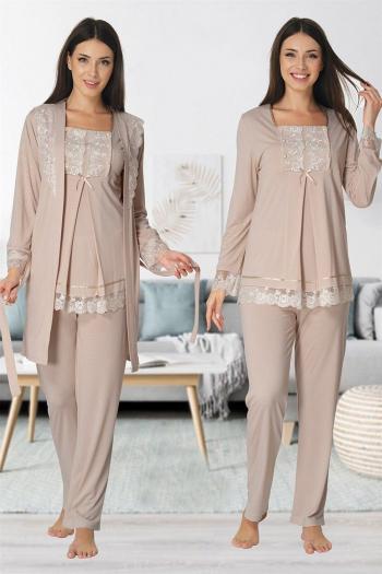 Effortt 3044 BEJ  Lohusa Hamile Pijama Takım Sabahlık