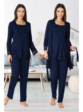 Effortt 3044 LACİVERT Lohusa Hamile Pijama Takım Sabahlık