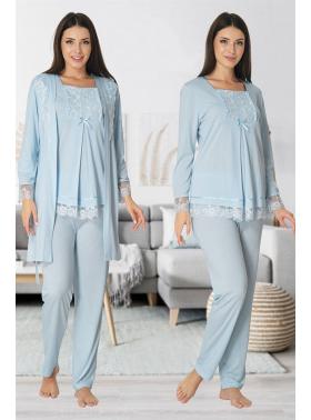 Effortt 3044 MAVİ Lohusa Hamile Pijama Takım Sabahlık