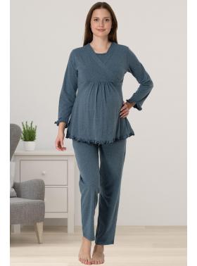 Effortt 4042 Melanj Gizli Emzirme Özellikli Lohusa Pijama Takımı