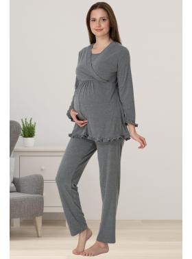 Effortt 4042 Antrasit Gizli Emzirme Özellikli Lohusa Pijama Takımı