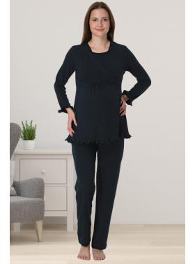 Effortt 4042 Lacivert Gizli Emzirme Özellikli Lohusa Pijama Takımı