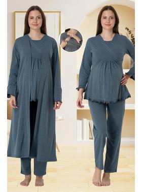 Effortt 4044 Melanj Gizli Emzirme Özellikli Sabahlıklı Lohusa Pijama Takımı