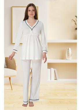 Effortt 4052 Ekru Biye Detaylı Lohusa Pijama Takımı