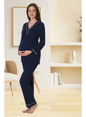 Effortt 4052 Lacivert Biye Detaylı Lohusa Pijama Takımı
