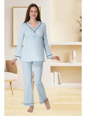 Effortt 4052 Mavi Biye Detaylı Lohusa Pijama Takımı
