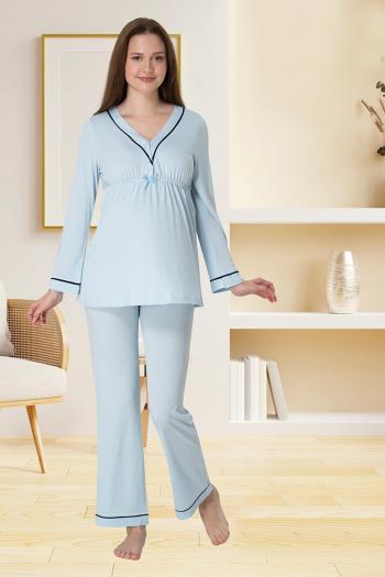 Effortt 4052 Mavi Biye Detaylı Lohusa Pijama Takımı