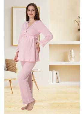 Effortt 4052 Pembe Biye Detaylı Lohusa Pijama Takımı