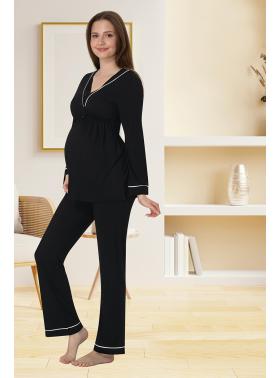 Effortt 4052 Siyah Biye Detaylı Lohusa Pijama Takımı