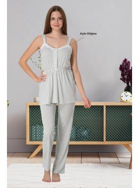 Effortt 4092 Gri Askılı Lohusa Pijama Takımı