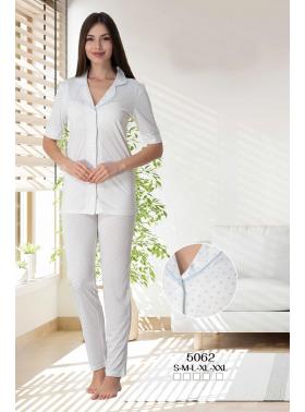 Effortt 5062 Mavi Puanlı Önden Düğmeli Lohusa Pijama Takımı