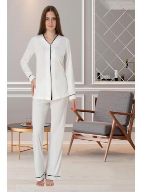 Effortt 5072 Ekru Önden Düğmeli Lohusa Pijama Takımı