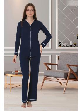 Effortt 5072 Lacivert Önden Düğmeli Lohusa Pijama Takımı