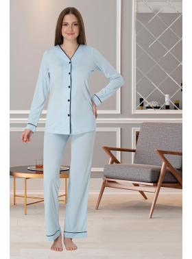 Effortt 5072 Mavi Önden Düğmeli Lohusa Pijama Takımı