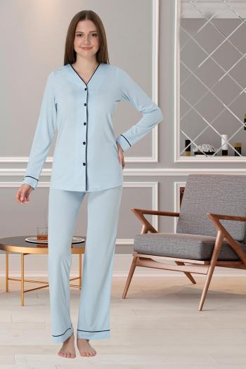 Effortt 5072 Mavi Önden Düğmeli Lohusa Pijama Takımı