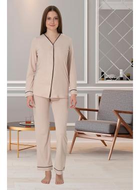 Effortt 5072 Sütlü Kahve Önden Düğmeli Lohusa Pijama Takımı