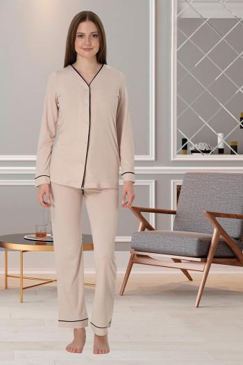 Effortt 5072 Sütlü Kahve Önden Düğmeli Lohusa Pijama Takımı