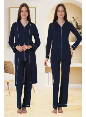 Effortt 5074 Lacivert Düğmeli Sabahlıklı Lohusa Pijama Takımı