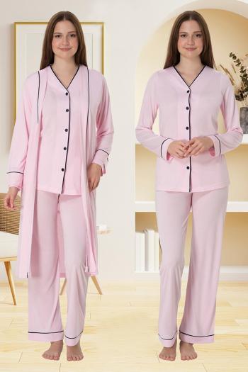 Effortt 5074 Pembe Düğmeli Sabahlıklı Lohusa Pijama Takımı