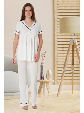 Effortt 5092 Ekru Biye Detaylı Lohusa Pijama Takımı