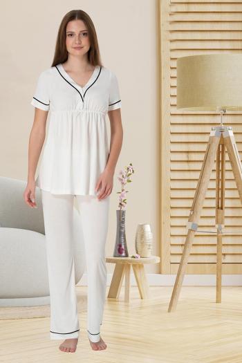 Effortt 5092 Ekru Biye Detaylı Lohusa Pijama Takımı
