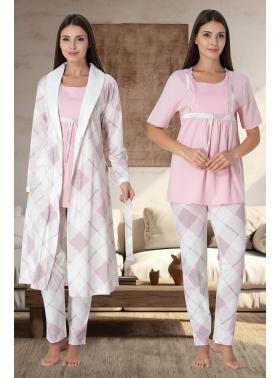 Effortt 6024 Emzirme Özellikli Sabahlıklı Lohusa Pijama Takımı