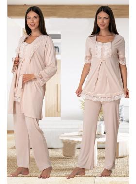 Effortt 6034 Emzirme Özellikli Sabahlıklı Lohusa Pijama Takımı