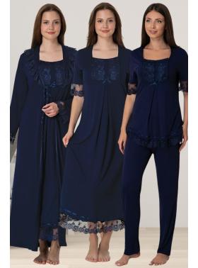 Effortt 6036 LACİVERT Dantelli 4lü Hamile Lohusa Seti