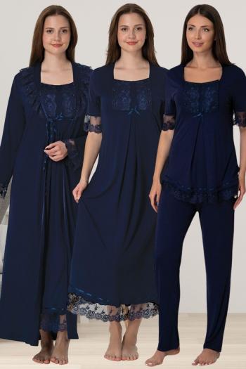 Effortt 6036 LACİVERT Dantelli 4lü Hamile Lohusa Seti